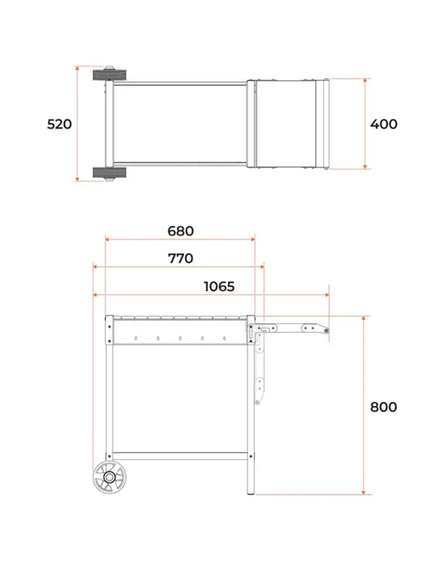 Мангал &laquo;МАН 202&raquo;, 101.5&times;48&times;79.5 см, 2 мм, колёса, боковая полка