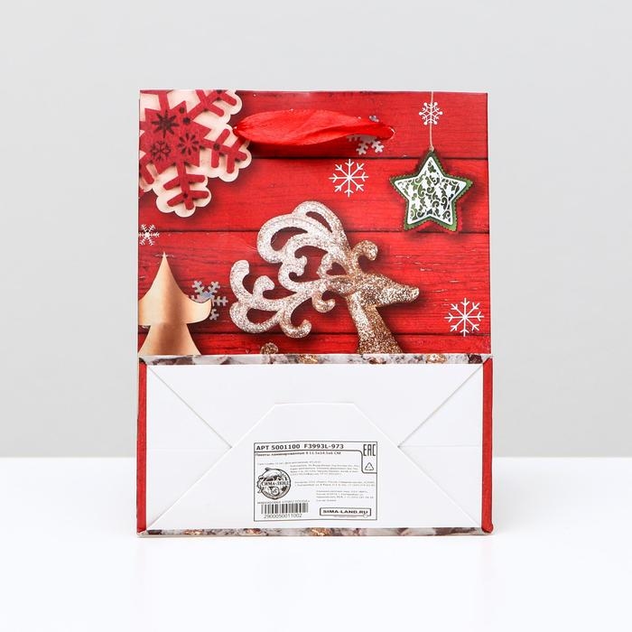 Пакет ламинированный  Пакет ламинированный "Новогодний олень", 11,5 x 14,5 x 6 см