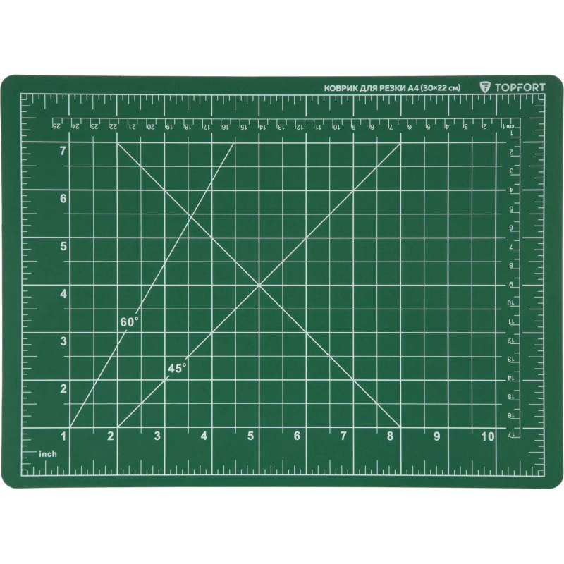 Коврик для резки Topfort 3х-слойный А4 (30х22см),2х-сторонний,зеленый
