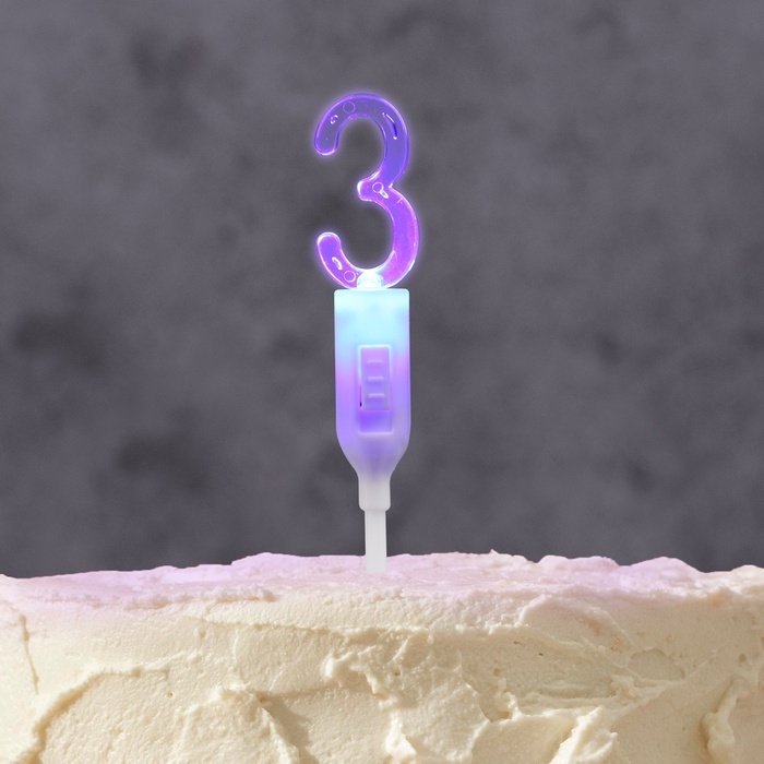 Светодиодная свеча  Светодиодная свеча "Цифра 3", 14.5 см, от батареек LR1130х3 (в комплекте), свечение мульти (RGB)