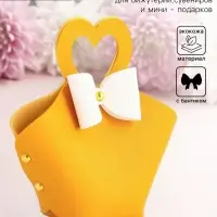 Кожаная подарочная сумочка для бижутерии и сувениров, жёлтая с бантом, 10.5&times;5&times;6 см