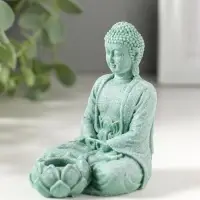 Подсвечник/подставка под конус полистоун "Будда и лотос" зелёный d=1,5 см 7,7х5,5х9 см