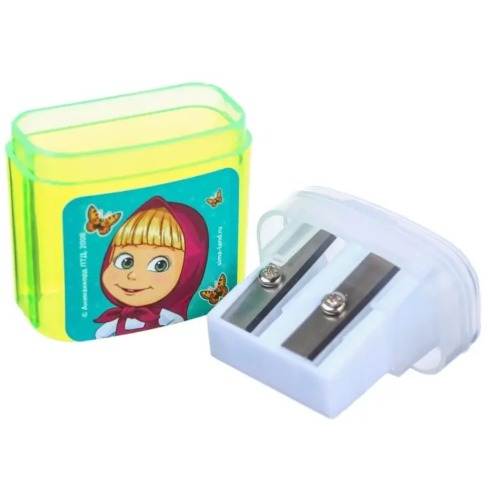 Точилка пластиковая с контейнером, двойная, МИКС, «Маша и медведь»
