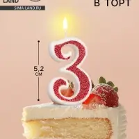 Свеча в торт на шпажке «Рубиновая коллекция», цифра 3, 5.2 см, рубиновая