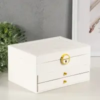 Шкатулка кожзам для украшений 3 яруса, цвет белый 23*17,5*13,5 см