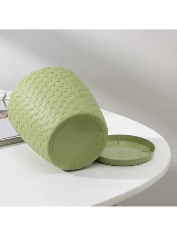 Горшок для цветов с поддоном &laquo;Ротанг&raquo;, 1.2 л, d=13 см, h=12 см, пластиковый, оливковый