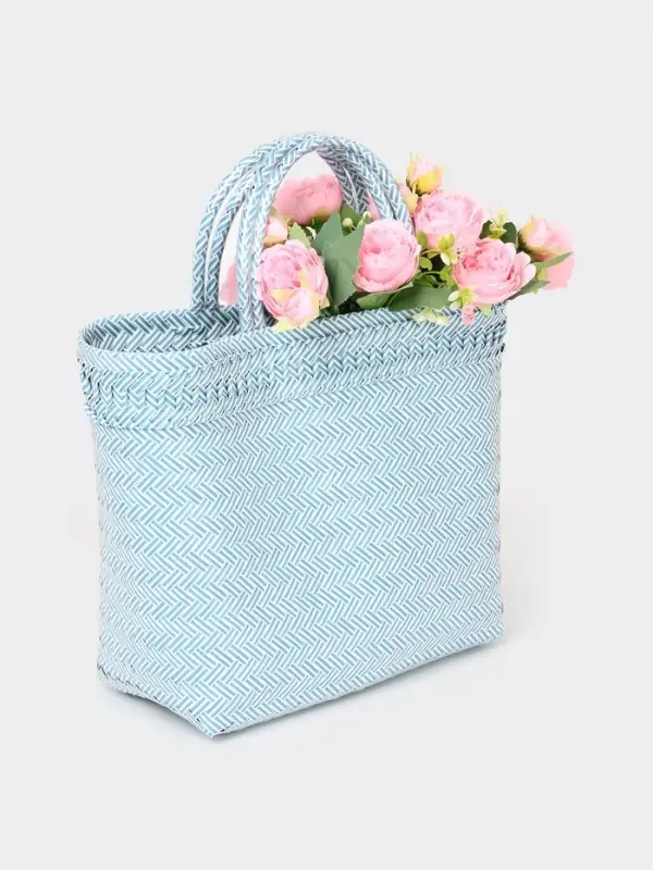 Сумка плетёная, 30&times;15&times;35 см, пластик, бело-голубая