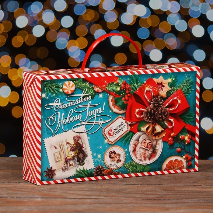 Новый год. Коробка подарочная складная Новый год. Коробка подарочная складная "Изумрудный Винтаж" 25 х 5 х 15 см.