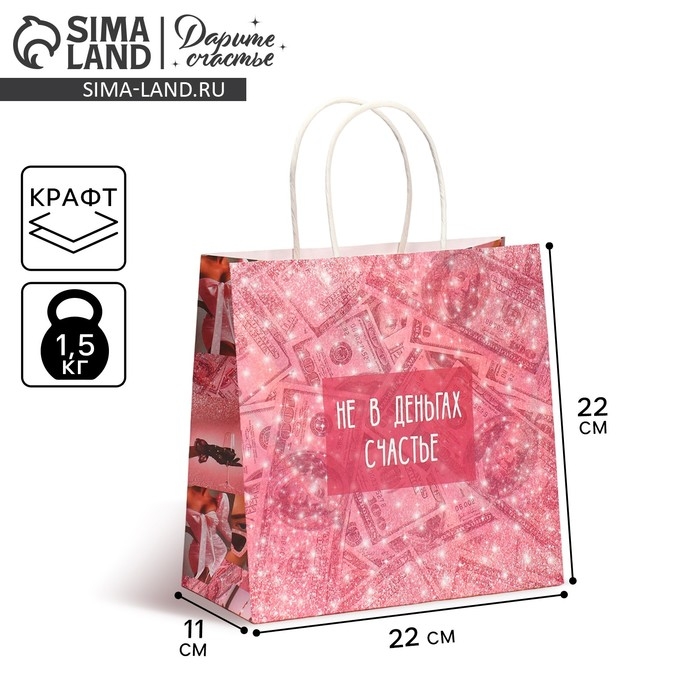 Пакет подарочный, упаковка, «Счастье в бабках», 22 х 22 х 11 см Пакет подарочный, упаковка, «Счастье в бабках», 22 х 22 х 11 см