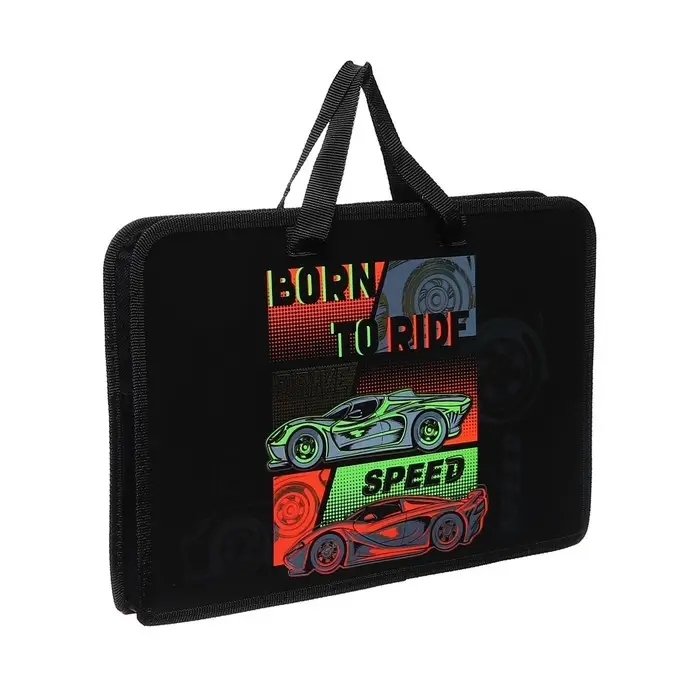 Папка с ручками А4, 340 х 245 х 40 мм, пластиковая, ручки-тесьма, 3-D рисунок с фольгой, ПТ-14-12, "Автодрайв" 71227