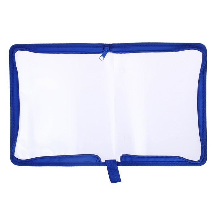 Папка на молнии с 3-х сторон А5, 450мкм, прозрачная, с синим кантом Папка на молнии с 3-х сторон А5, 450мкм, прозрачная, с синим кантом