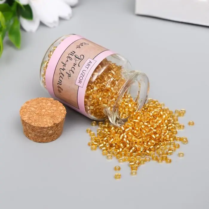 Бисер круглый 12/0 в бутылочке  Бисер круглый 12/0 в бутылочке "Золотистая корица" прозрачно-цветной 20 гр