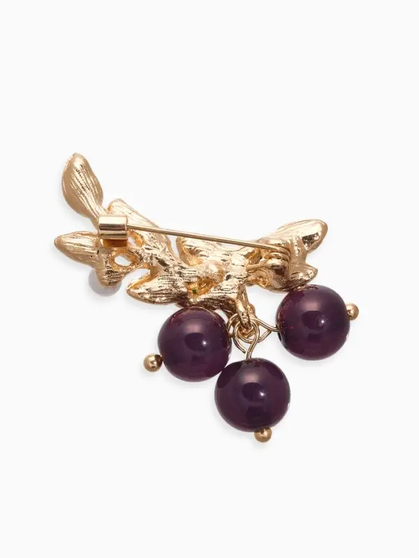 Брошь &laquo;Ягоды аметист&raquo;, фиолетовая, зелёный в золоте