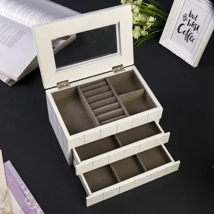 Шкатулка для украшений &laquo;Клетка&raquo;, дерево, белая, 13.8&times;16.5&times;24 см