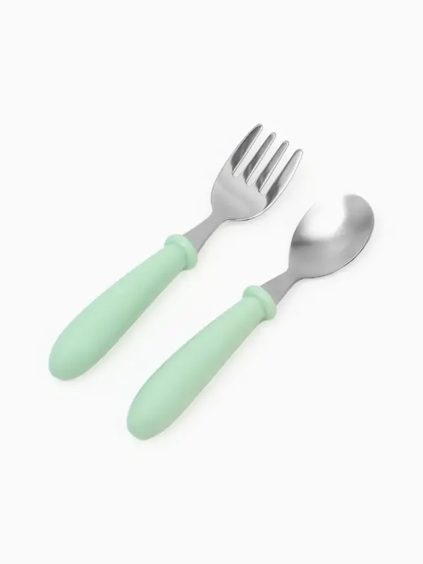 Набор детских столовых приборов в футляре: вилка, ложка Крошка Я бирюзовый Набор детских столовых приборов в футляре: вилка, ложка Крошка Я бирюзовый