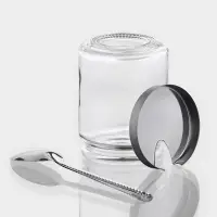 Набор для специй Доляна &laquo;Стиль&raquo;, 3 предмета: сахарница с ложкой 80 мл, солонка и перечница 50 мл, подставка-салфетница, стекло, прозрачный