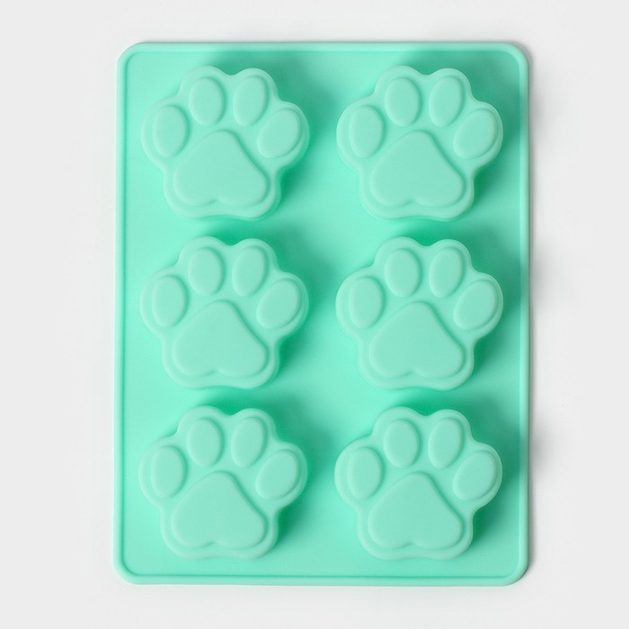 Форма для выпечки Доляна «Животные.Лапка», силикон, 18×13,8 см, 6 ячеек (5×5,4 см), бирюзовая Форма для выпечки Доляна «Животные.Лапка», силикон, 18×13,8 см, 6 ячеек (5×5,4 см), бирюзовая