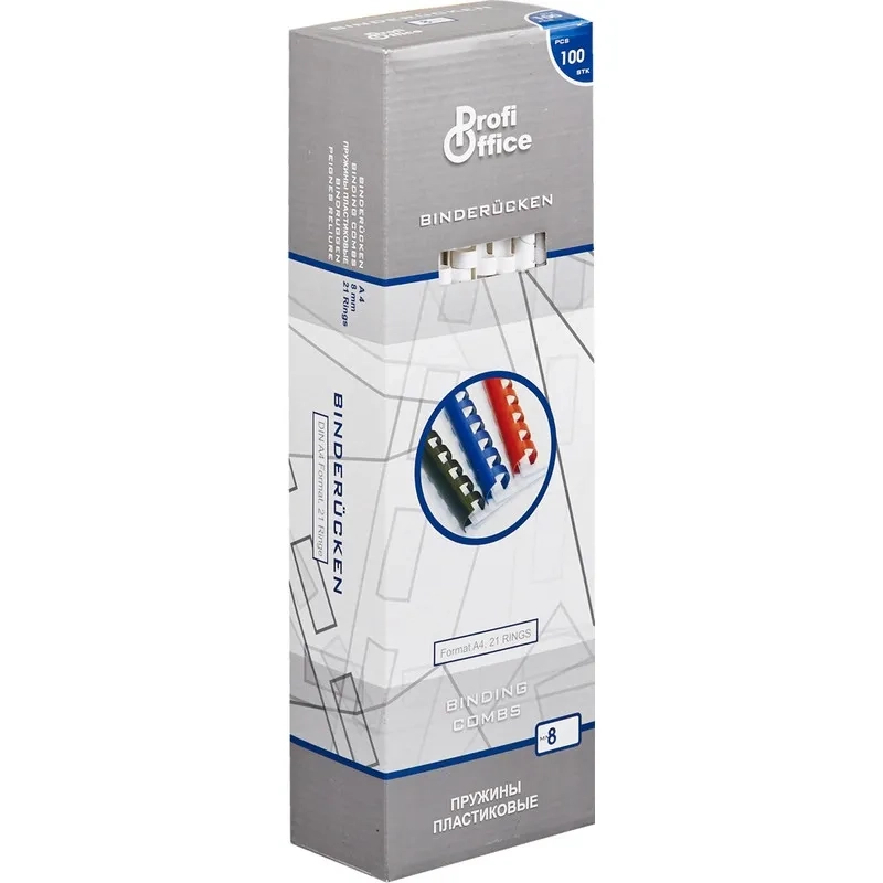 Пружины для переплета пластиковые ProfiOffice 8мм, белые 100шт/уп.
