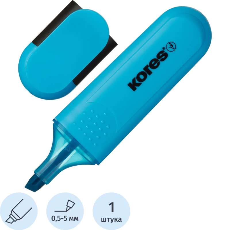 Маркер текстовыделитель Kores BRIGHT LINER PLUS, скош нак, 0.5-5 мм,синий