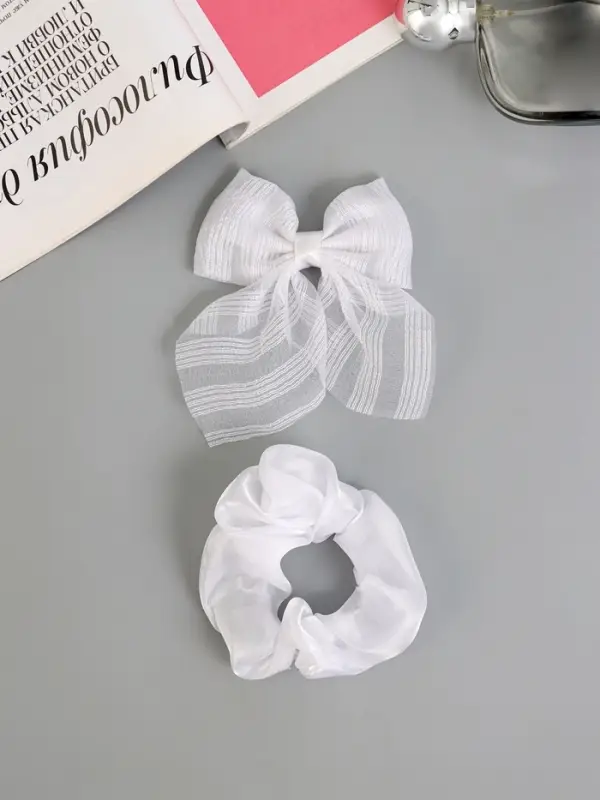 Набор для волос Выбражулька &laquo;Школьница&raquo;, резинка 10 см, зажим 9 см, полоски объём, белый