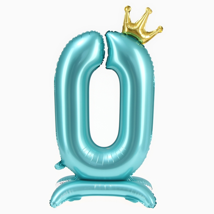 Шар фольгированный 42 Шар фольгированный 42" «Цифра 0 с короной» на подставке, цвет голубой