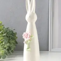 Сувенир керамика "Белый зайчик с розовой розой" 6х5х25,5 см