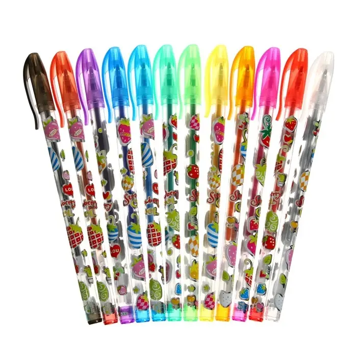 Набор гелевых ручек Calligrata, 12 цветов, металлик, узел 0.5 мм, корпус с рисунком, в блистере на кнопке