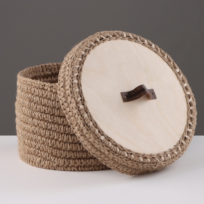 Корзина с крышкой, 20 х 16 см, джут Корзина с крышкой, 20 х 16 см, джут