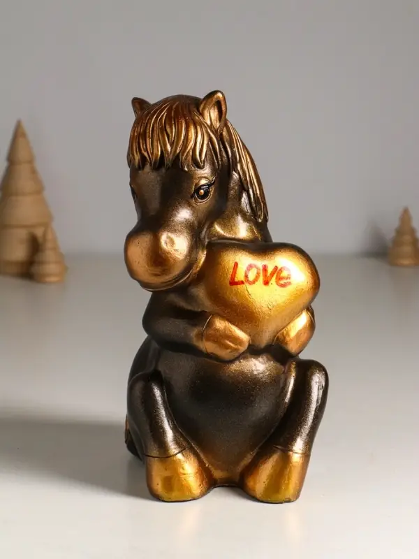 Копилка "Лошадь с сердцем" 23 см, бронзовый