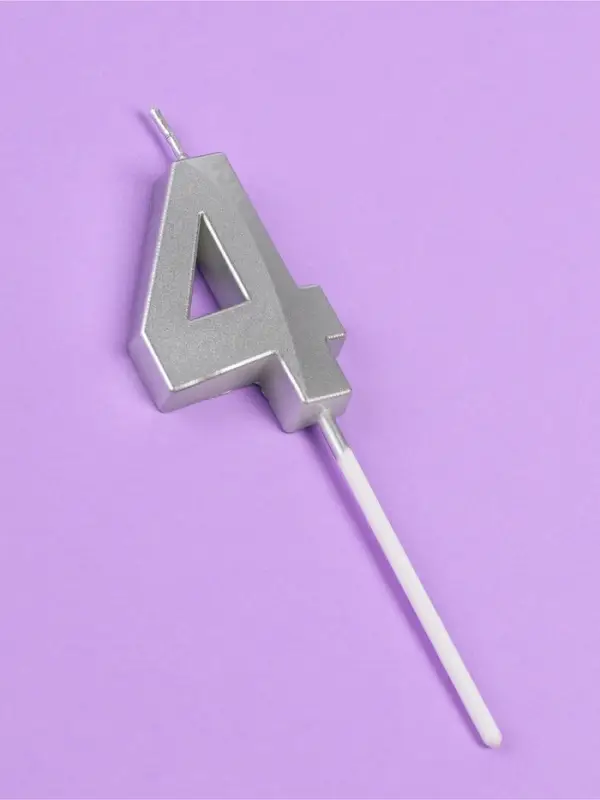 Свеча в торт на шпажке &laquo;Грань&raquo;, цифра 4, серебро, 5 см