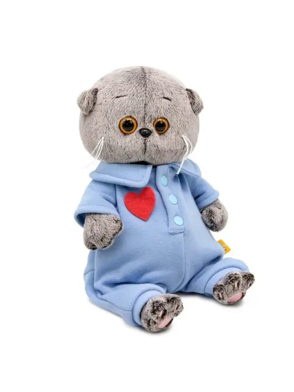 Мягкая игрушка &laquo;Кот Басик BABY&raquo; в голубом комбинезоне с сердечком, 20 см