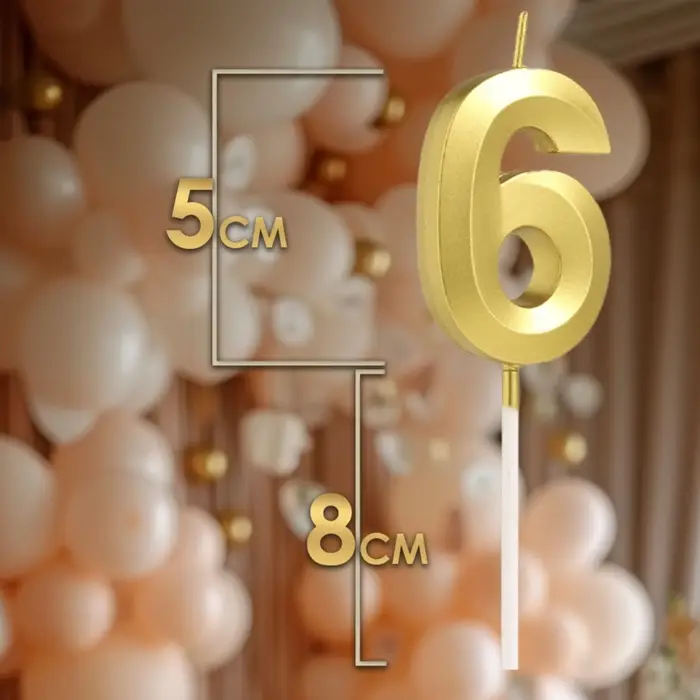 Свеча в торт на шпажке «Цифра 6», золотая, 5 см Свеча в торт на шпажке «Цифра 6», золотая, 5 см