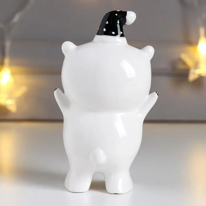 Сувенир керамика Сувенир керамика "Медвежонок в новогоднем колпаке" белый с золотом 11х5,5х6,7 см