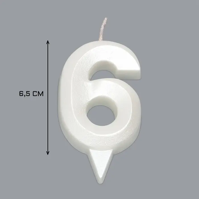 Свеча в торт «Грань», цифра 6, жемчужный, 6.5 см