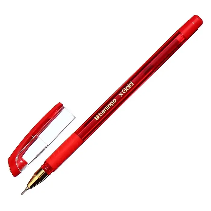 Ручка шариковая Berlingo. xGold, красный стержень, игольчатый узел 0.7 мм, резиновый упор, красный корпус