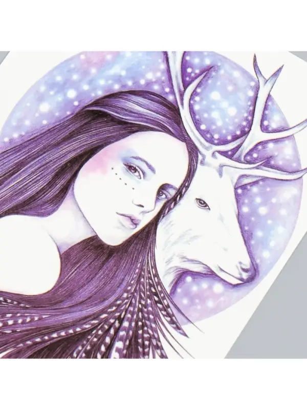 Переводная тату на тело цветная «Девушка и олень», 21×14.8 см