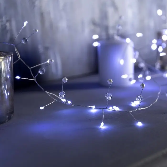 Гирлянда «Мишура» 2 м роса с насадками «Шарики», IP20, серебристая нить, 100 LED, батарейки ААх3 (нет в комплекте), свечение белое