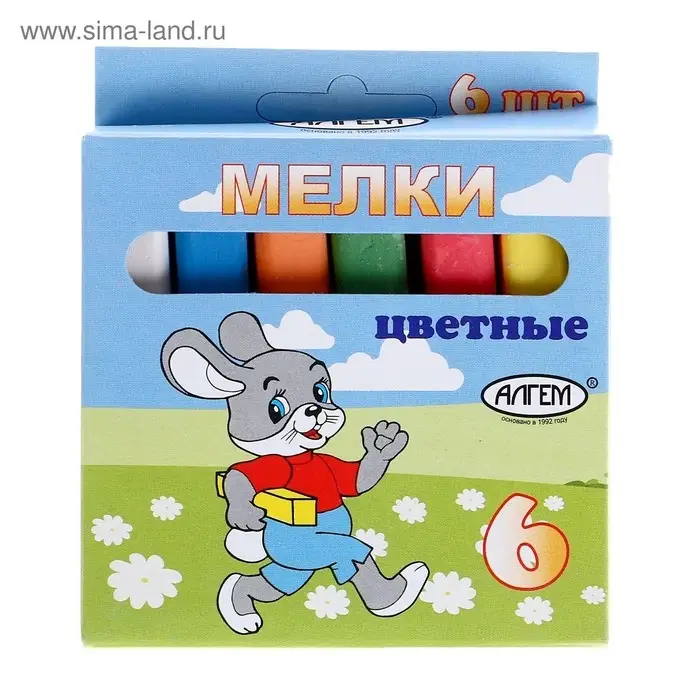 Мелки цветные  Мелки цветные "АЛГЕМ", в наборе 6 штук, квадратные