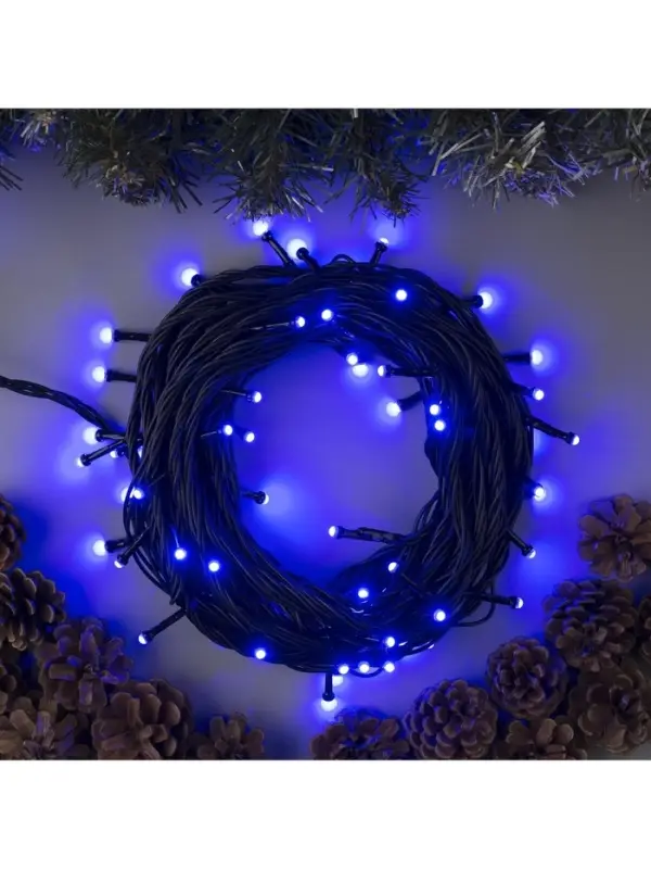 Гирлянда &laquo;Нить&raquo; 10 м, IP44, УМС, тёмная нить, 72 SMD-LED, свечение синее, 220 В