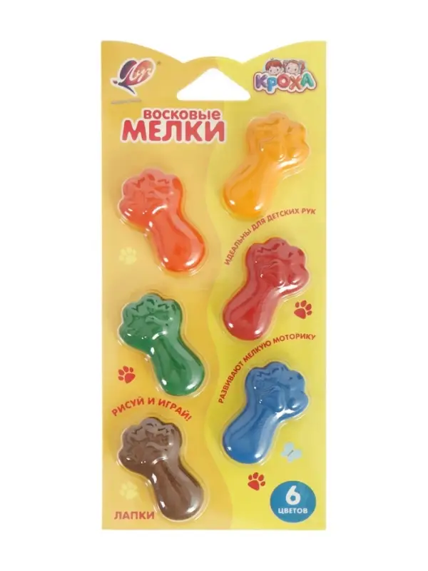 Мелки восковые 6 цветов &laquo;Луч: Кроха.Лапки&raquo;, фигурные
