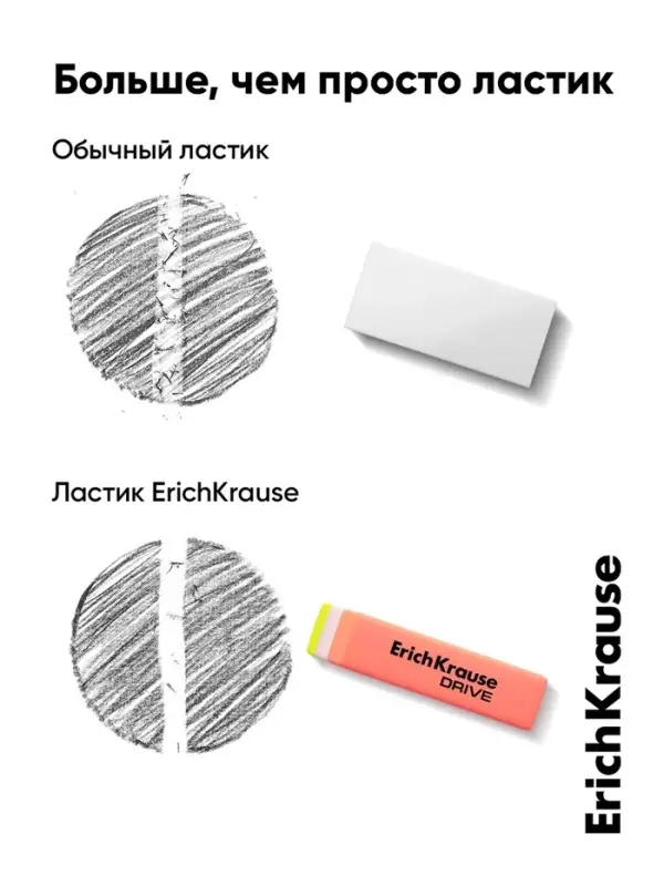 Ластик ErichKrause Drive (New), 57&times;15&times;13 мм, мягкий, гипоаллергенный, микс