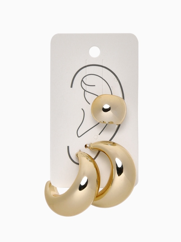 Набор серьги и каффы 3 шт «Капли» объёмные, цвет золото