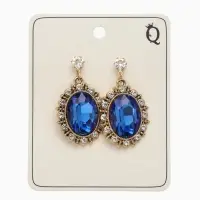 Серьги со стразами "Овал грань", цвет ярко-синий в золоте