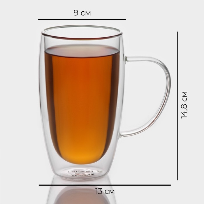 Набор стеклянных кружек с двойными стенками Magistro «Дуо», 450 мл, 13×9×14,8 см, 2 шт Набор стеклянных кружек с двойными стенками Magistro «Дуо», 450 мл, 13×9×14,8 см, 2 шт