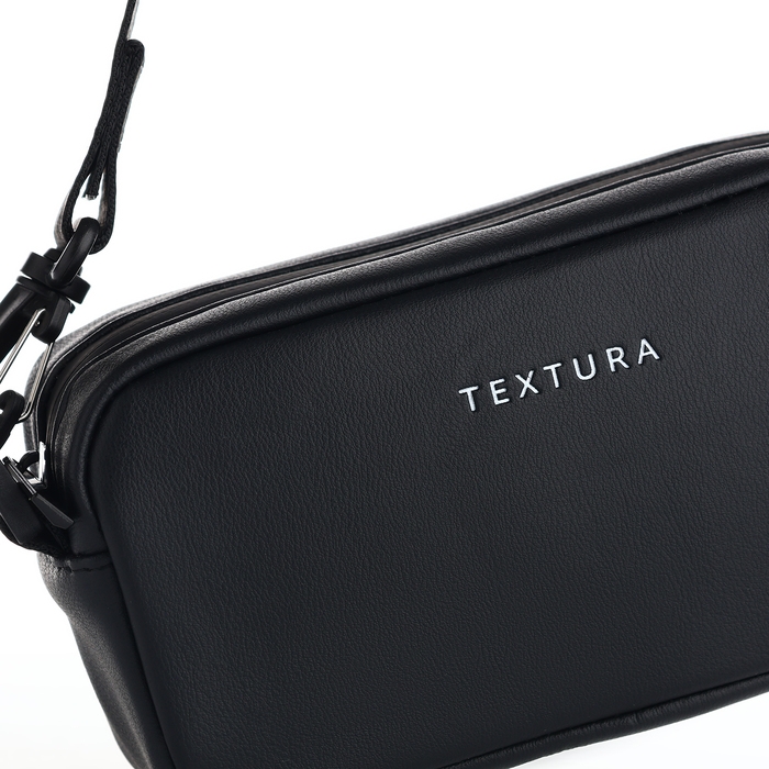 Сумка женская на молнии, TEXTURA, маленький размер, длинный ремень, цвет чёрный