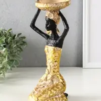 Подсвечник полистоун "Африканка в косынке с цветами" золото d=8 см 14х15х27,5 см Подсвечник полистоун "Африканка в косынке с цветами" золото d=8 см 14х15х27,5 см