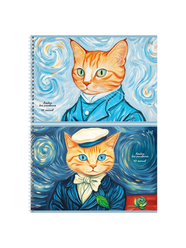 Альбом для рисования А4, 40 листов на гребне &laquo;Ван Кот&raquo;, блок офсет 100 г/м&sup2;, МИКС