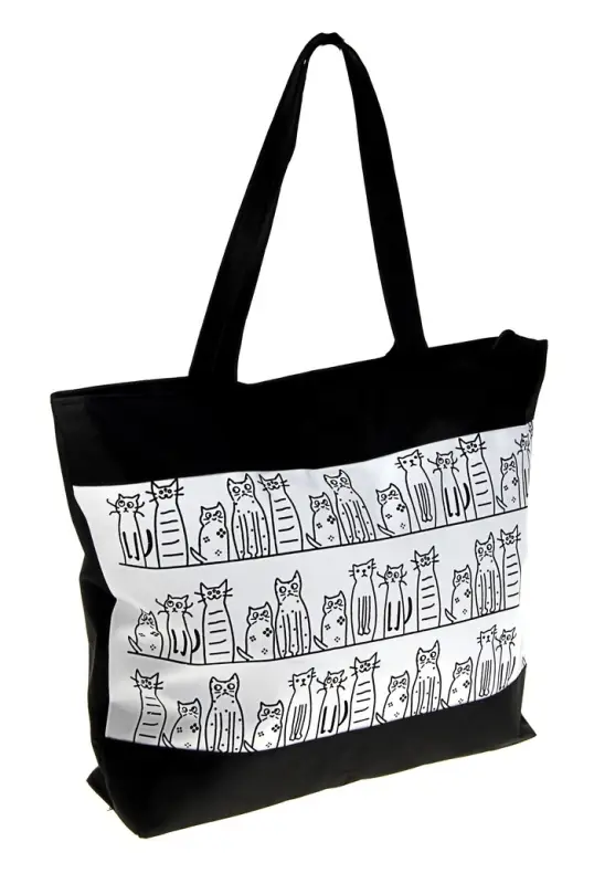 Сумка - шоппер &laquo;Котики&raquo;, на молнии, с подкладкой, 42&times;9&times;32 см, чёрный