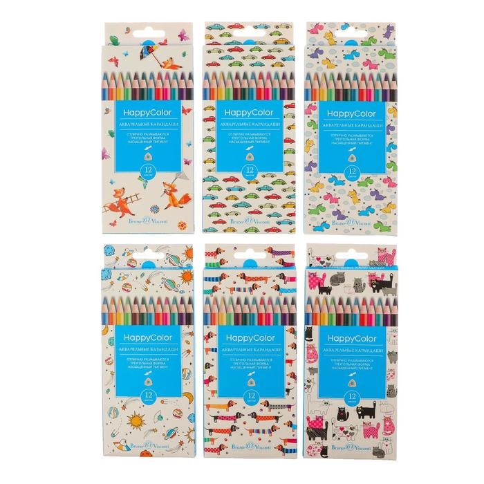 Карандаши акварельные 12 цветов HappyColor, МИКС Карандаши акварельные 12 цветов HappyColor, МИКС