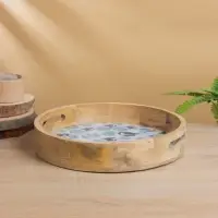 Поднос круглый с бортиками &laquo;Крабы&raquo;, 35&times;35&times;6.5 см, дерево манго